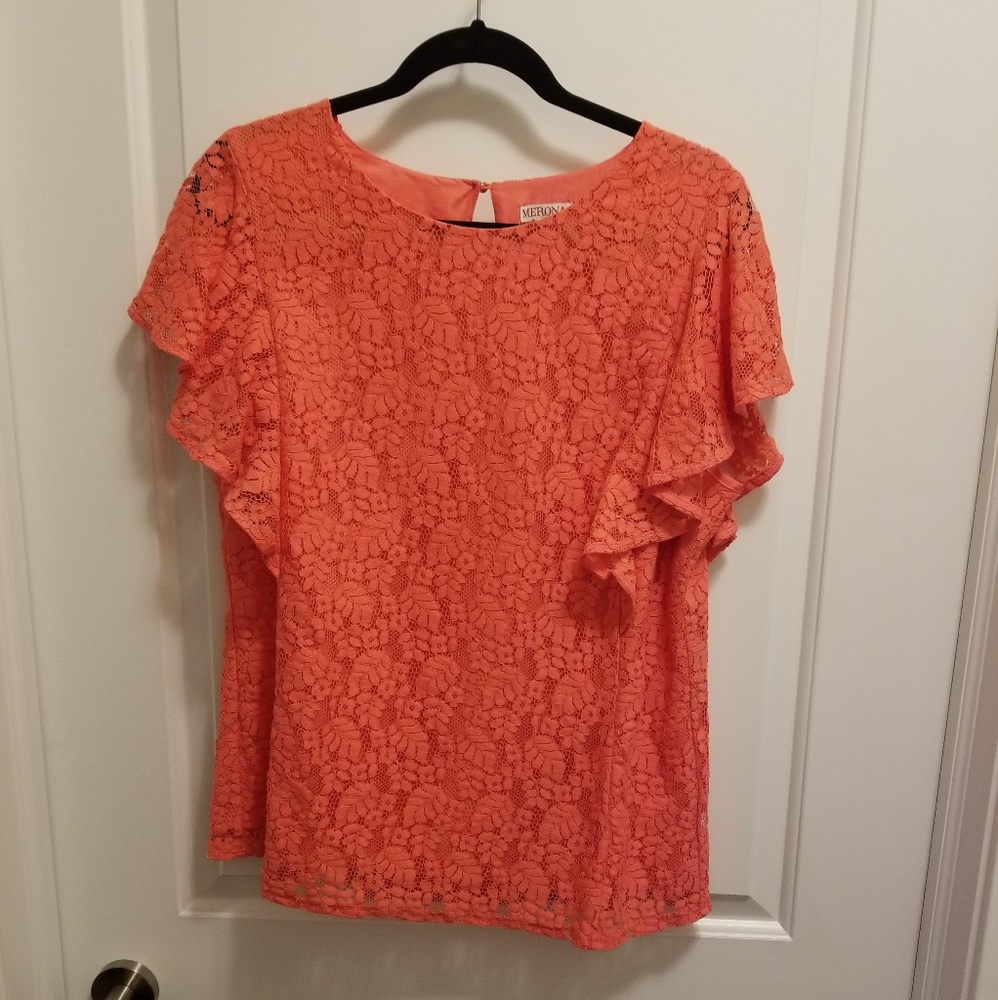 MERONA. Coral, floral blouse. Size XL